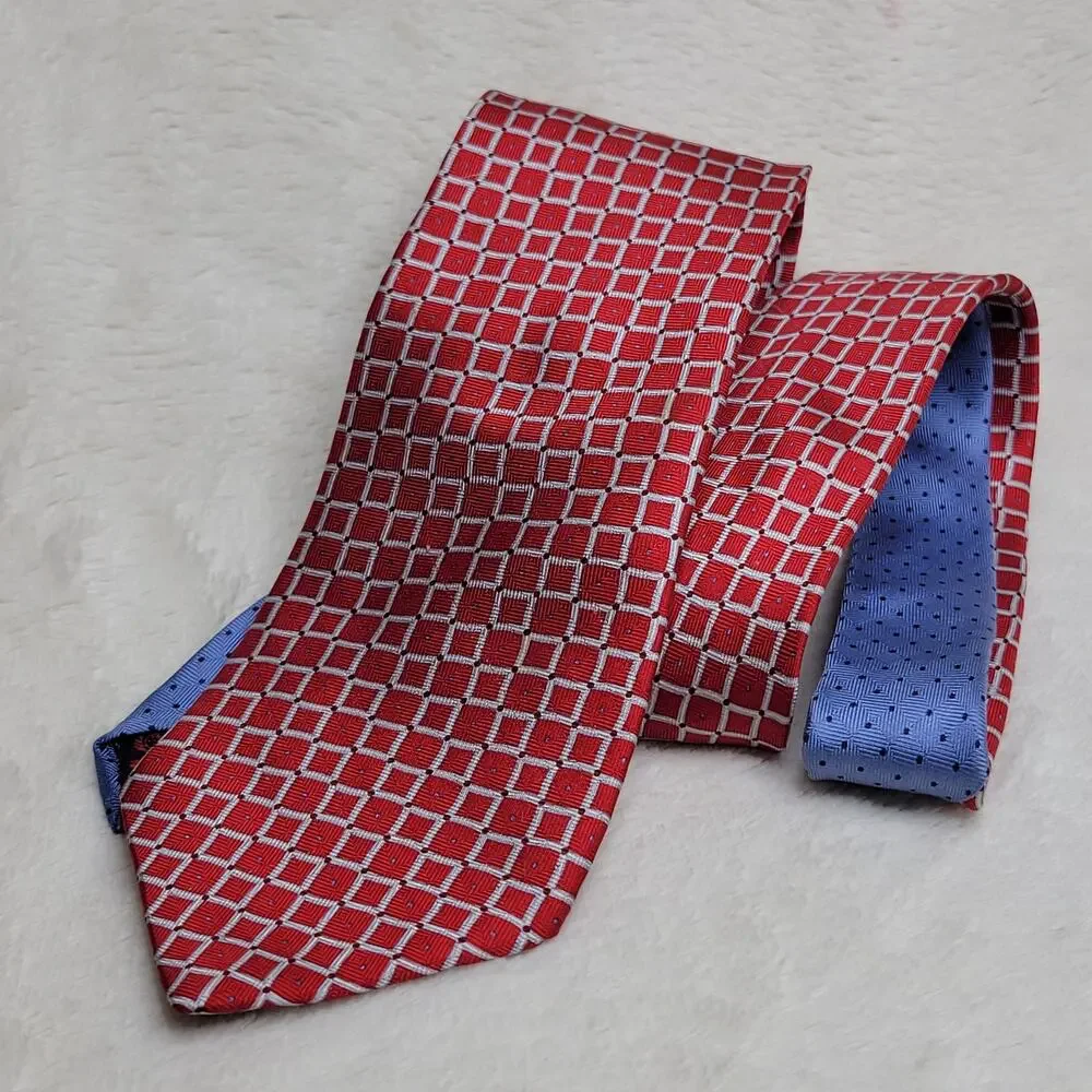 Vintage 90s Tommy Hilfiger 100% Silk Red Geometric Print Preppy Classic Neck Tie